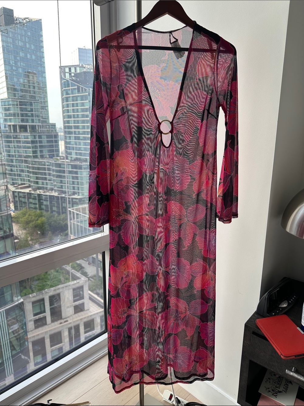 Trina Turk Pink & Black Floral Sheer Mesh Cover-Up
